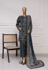 Pakistani Original Bin Saeed Cotton Stitched 3 Pcs with Farshi Salwar_Sea Blue